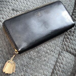 Loewe Black Leather Wallet with Gold Zipper